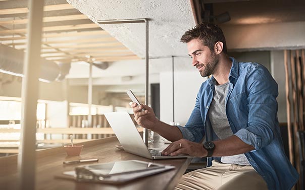 A young business person checking emails